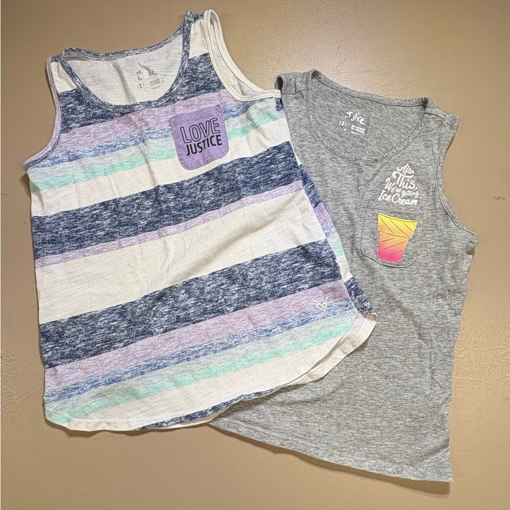 Justice Kids' Colorful Striped and Graphic Tank Tops - Blue, Purple, Gray